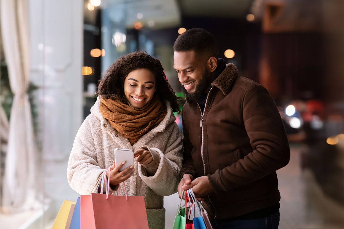 Couple holiday shopping together