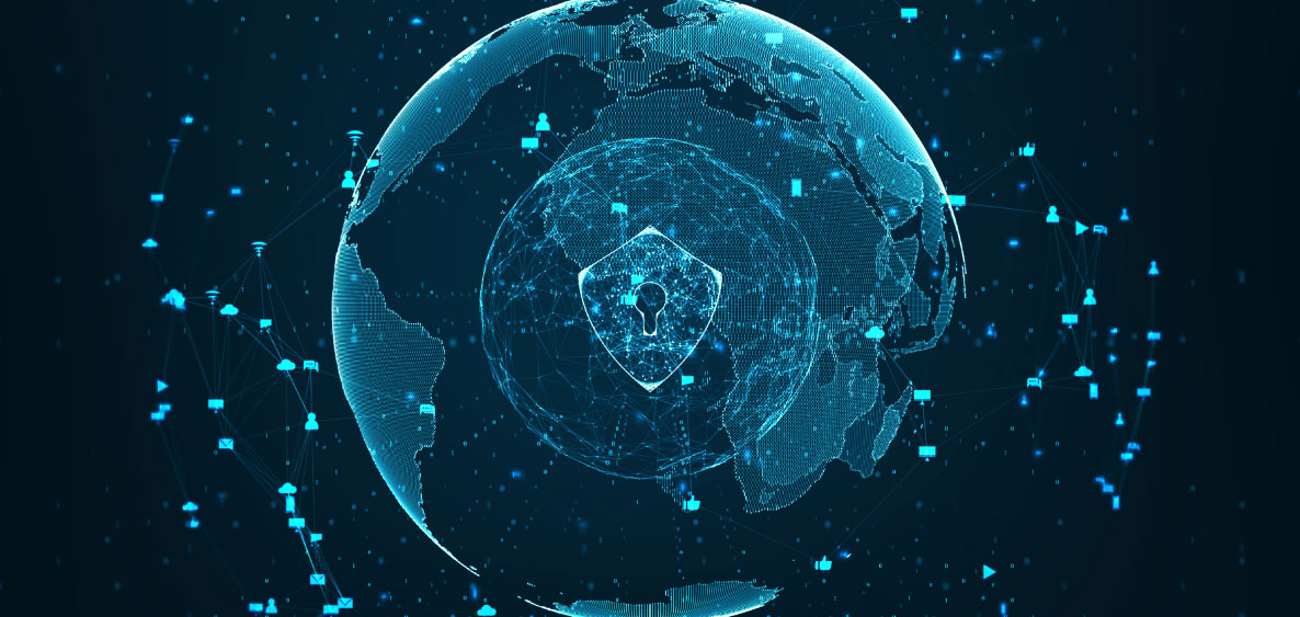 Globe with a shield icon