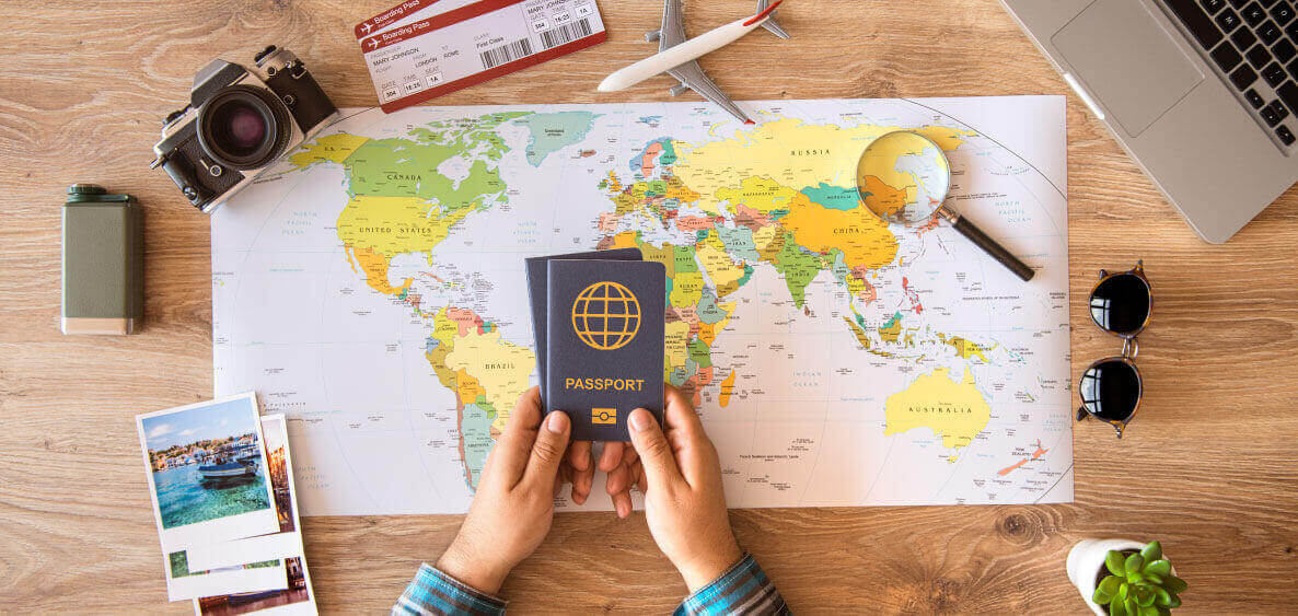 Vacation Planning with map on desk