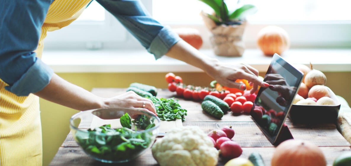 Fruits and Vegetables on kitchen cooking table