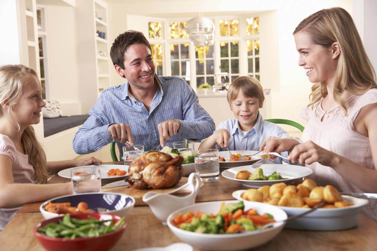 Family eating Thanksgiving dinner
