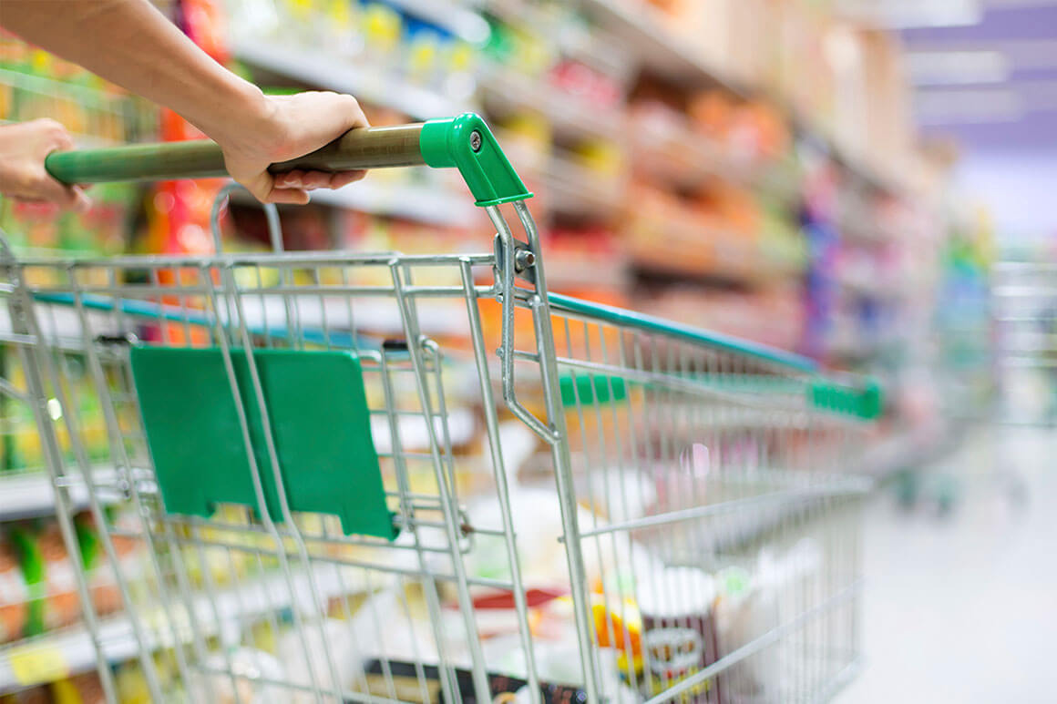 Shopping cart in grocery store