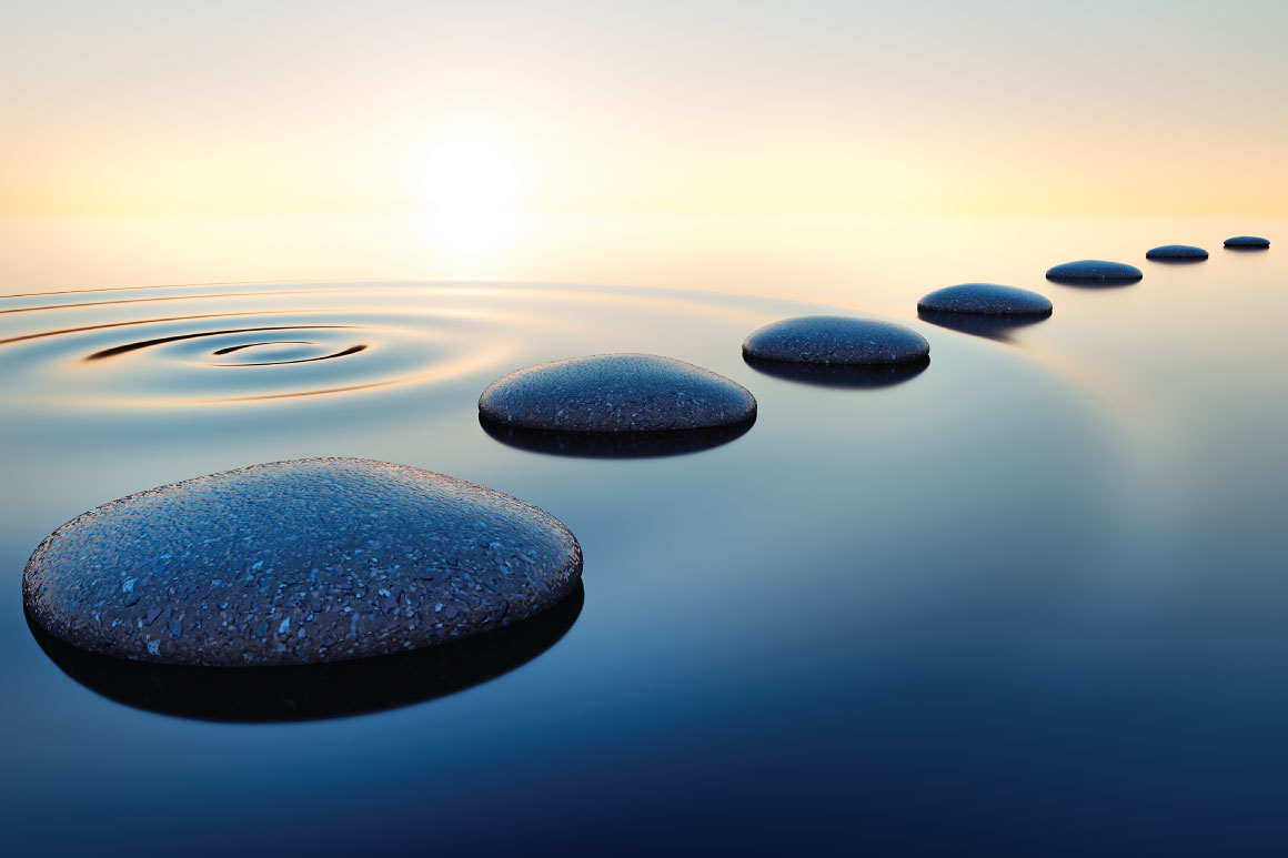 Stones lined up in the water