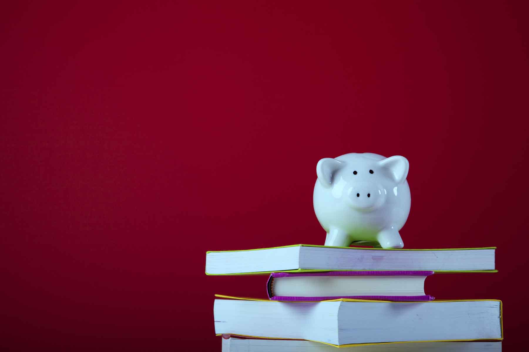 Piggy bank on top of books
