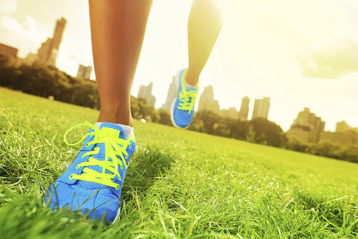 blue shoes on grass